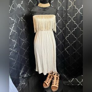 Cristinalove Cream Strapless Fringe Dress